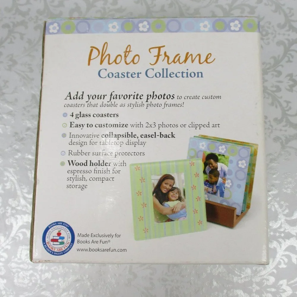 Set of 4 Glass PHOTO Coasters With Holder NIB